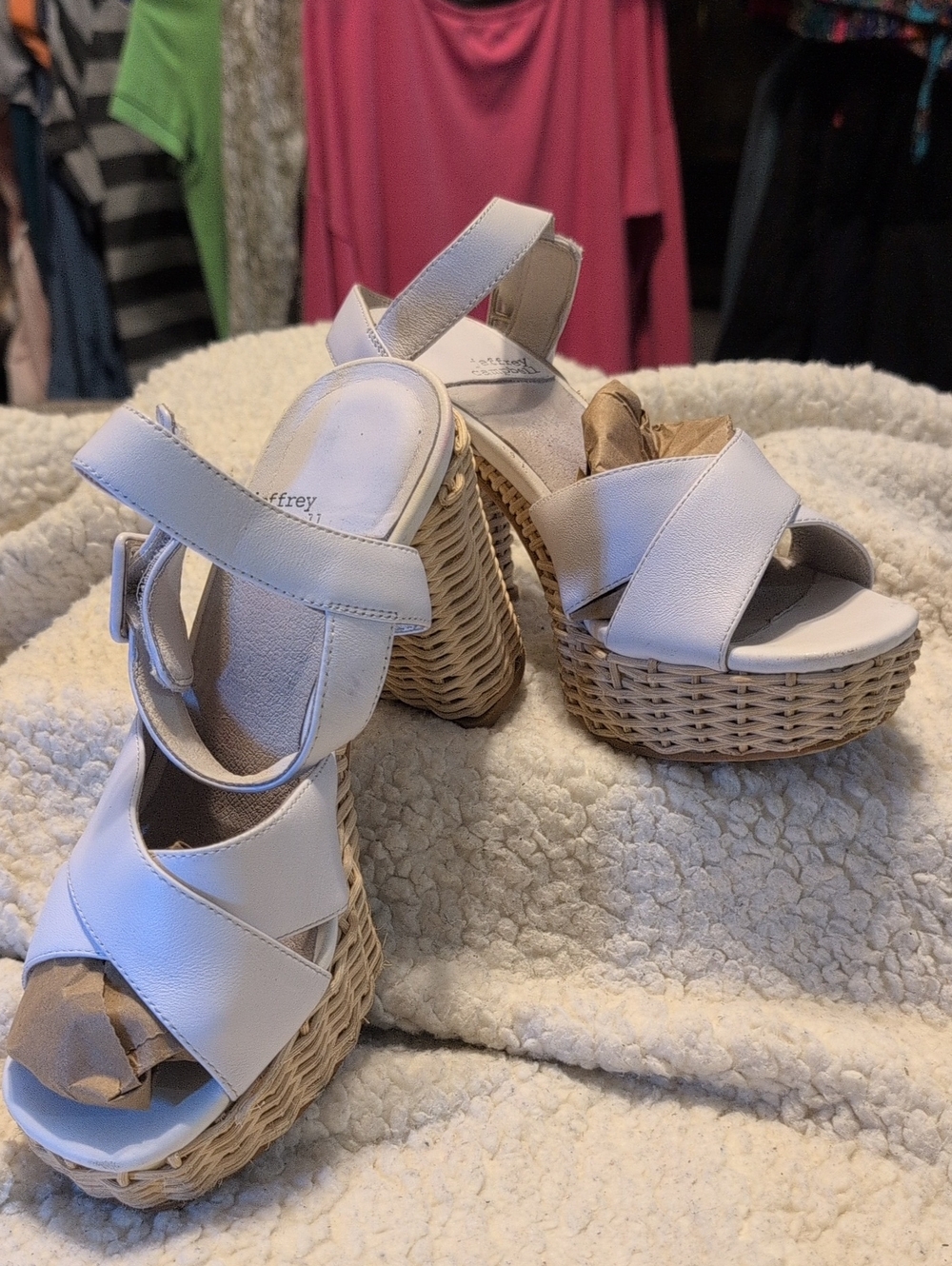 Jeffrey Campbell White Wicker Platform Sandals